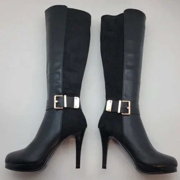 Tall high heel black boots  with side zipper and deco buckle - Picture 2 of 5